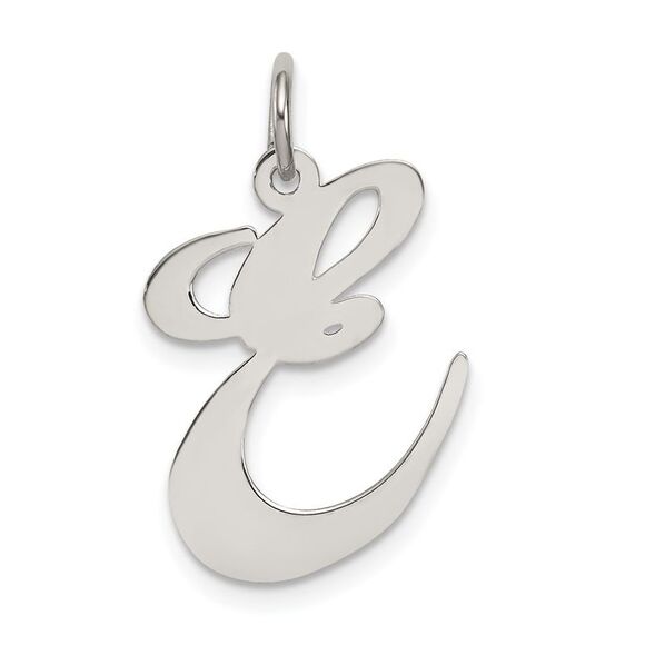 Sterling Silver, Ella Collection, LG Fancy Script Initial E Pendant - Picture 1 of 5